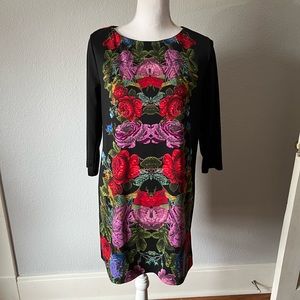 H&M Black Floral Long Sleeve Shift Dress